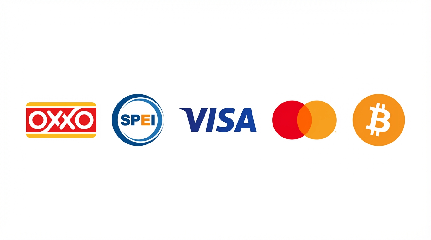 Pagos con OXXO, SPEI, Visa, Mastercard y Bitcoin